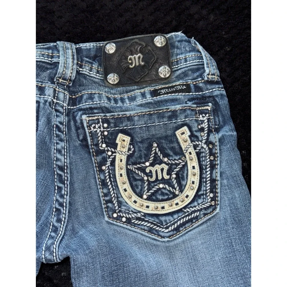 Miss Me Women's Boot Embellish Blue Denim Low Rise Medium Wash Size 25 - Picture 8 of 12